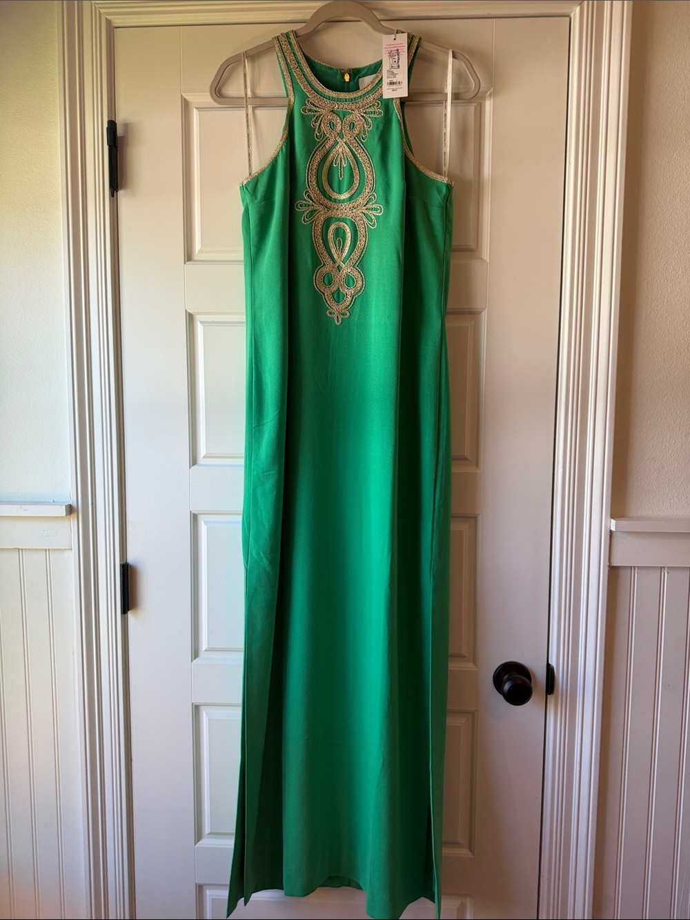 Lilly Pulitzer Emerald Green Maxi Dress with Gold Embellishment